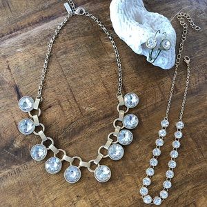 Rhinestone Necklace, Earrings, & Rhinestone Choker